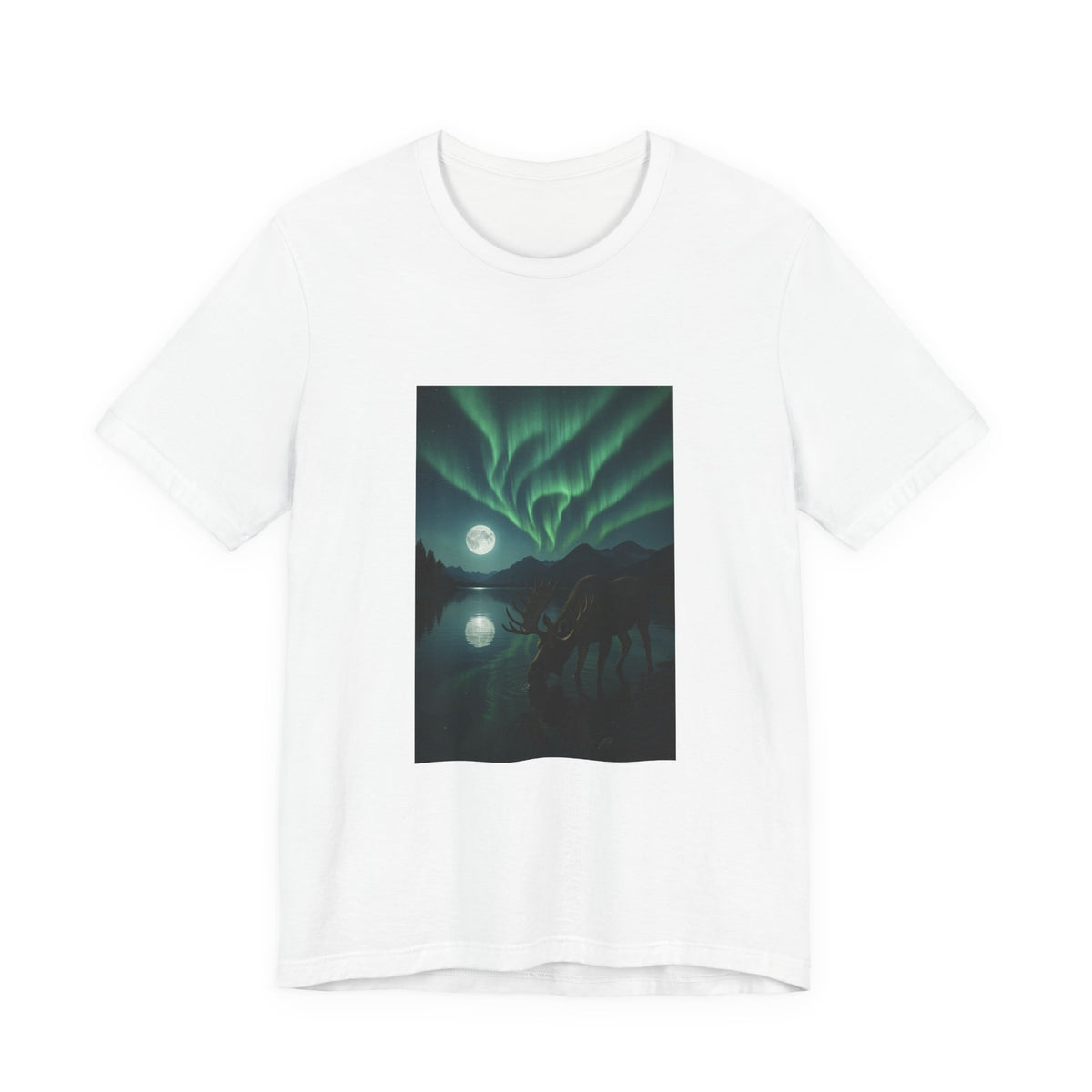 Northern Lights Moose T‑Shirt — Aurora Borealis Wilderness Tee