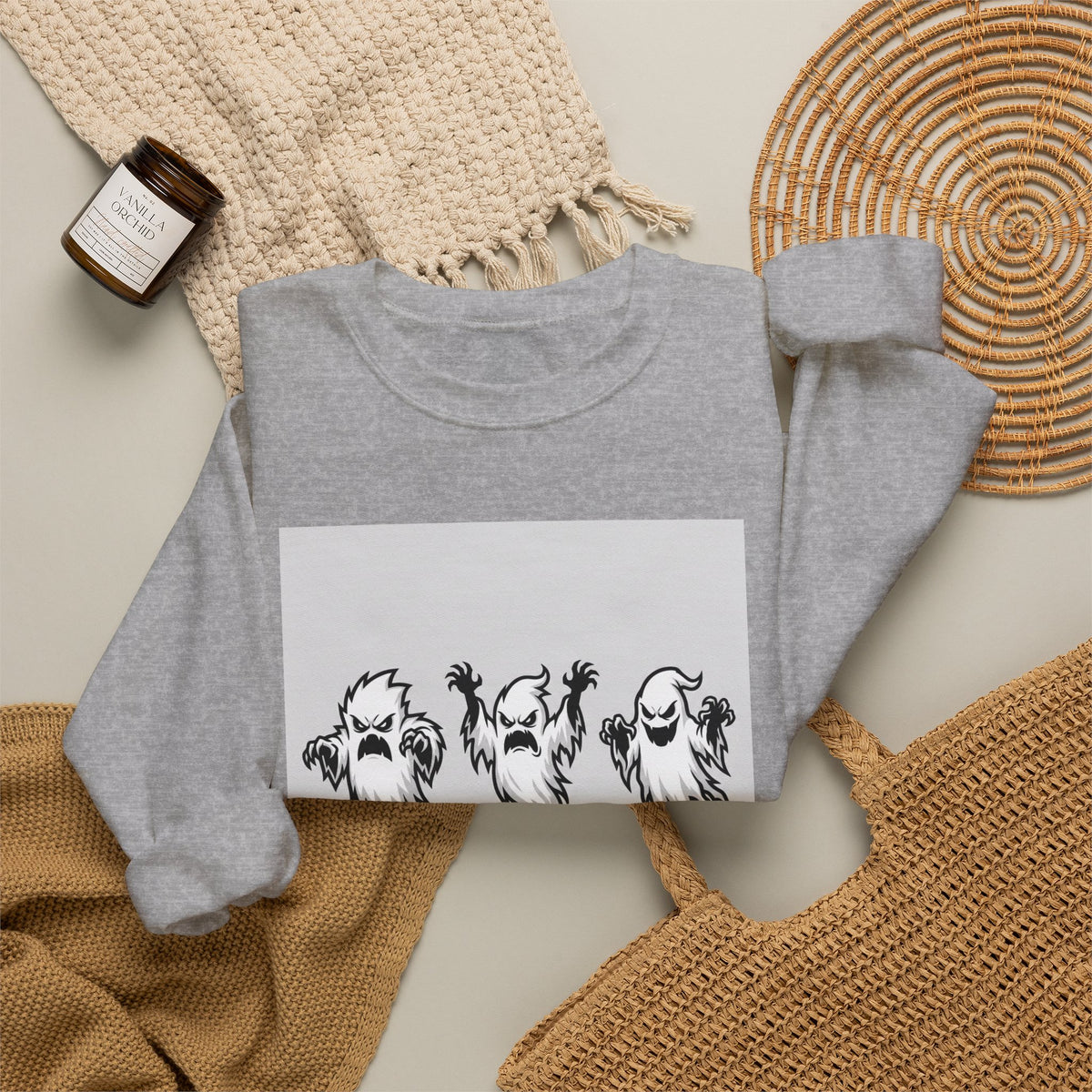 Ghost Trio Crewneck Sweatshirt — "You Better Run!" Halloween Graphic