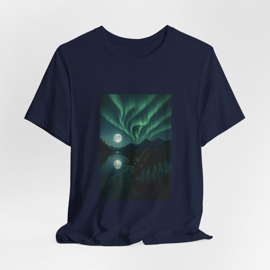 Northern Lights Moose T‑Shirt — Aurora Borealis Wilderness Tee
