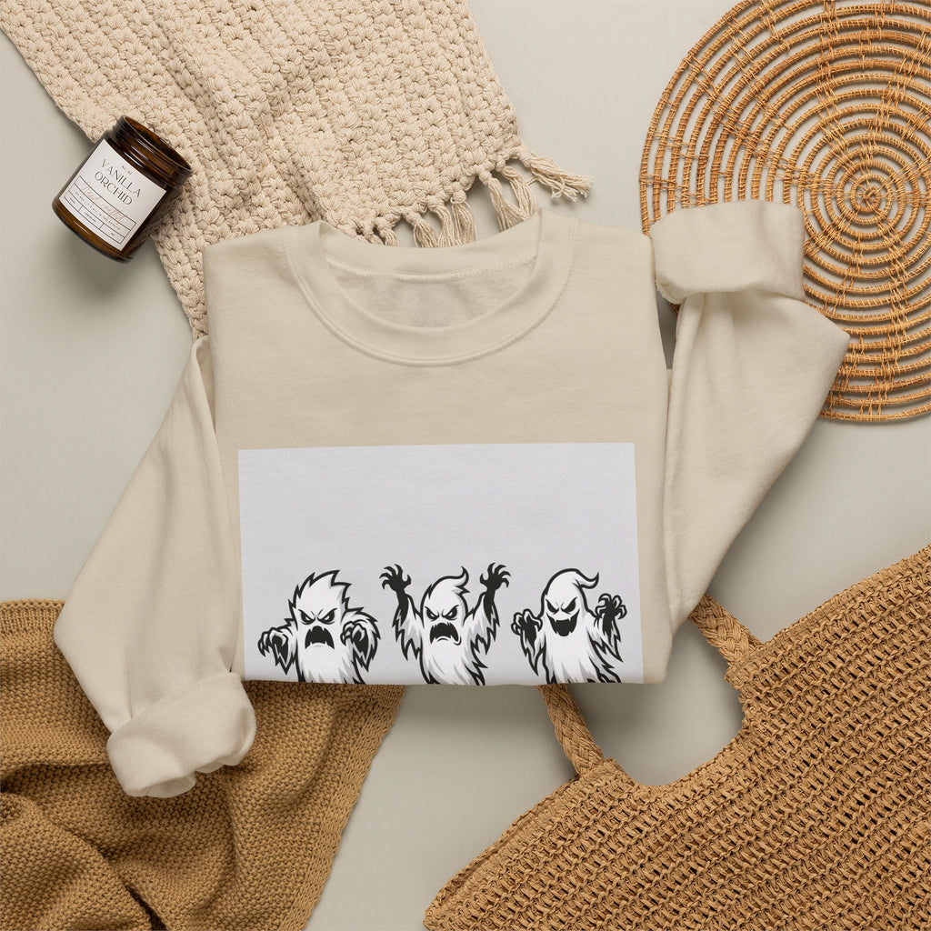 Ghost Trio Crewneck Sweatshirt — "You Better Run!" Halloween Graphic