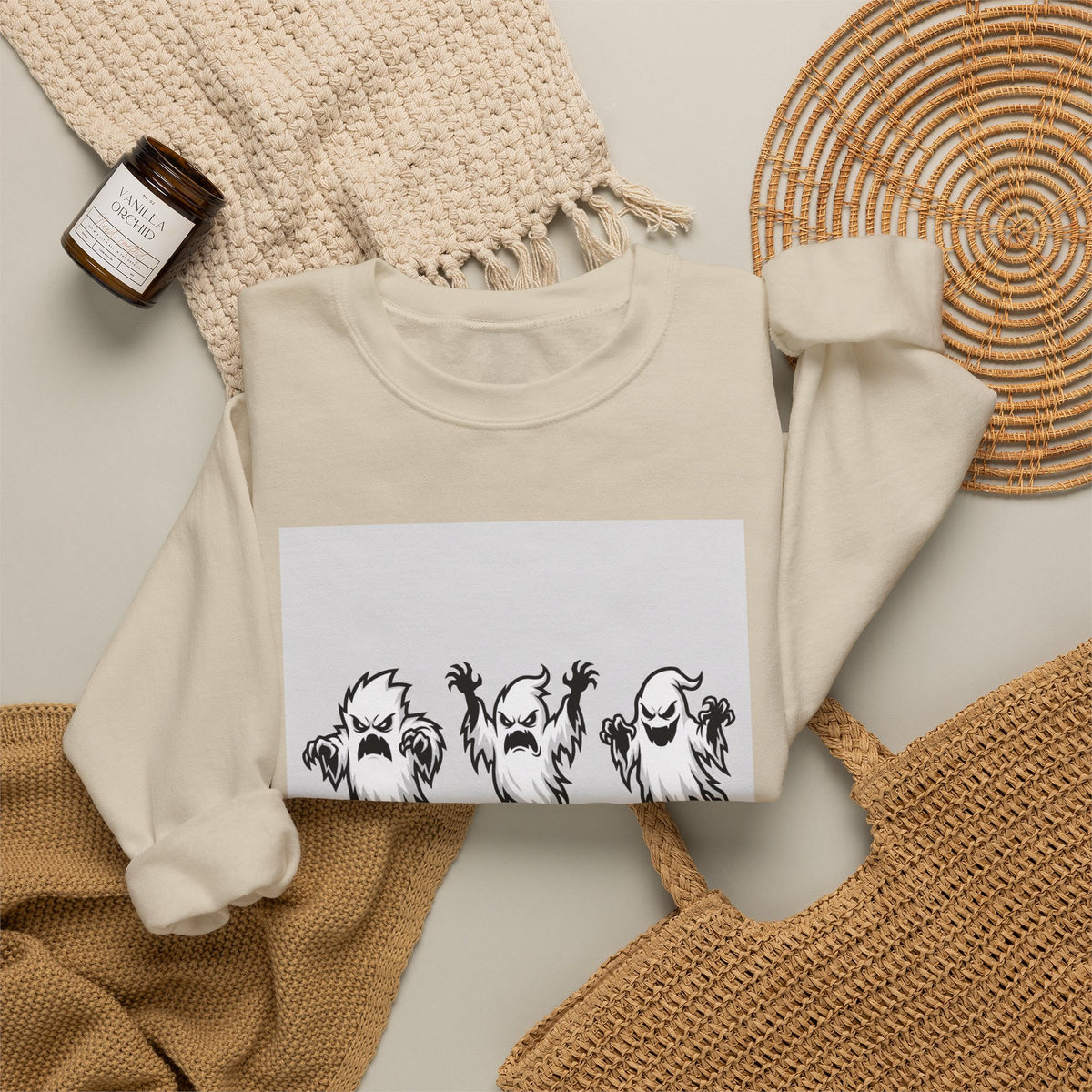 Ghost Trio Crewneck Sweatshirt — "You Better Run!" Halloween Graphic