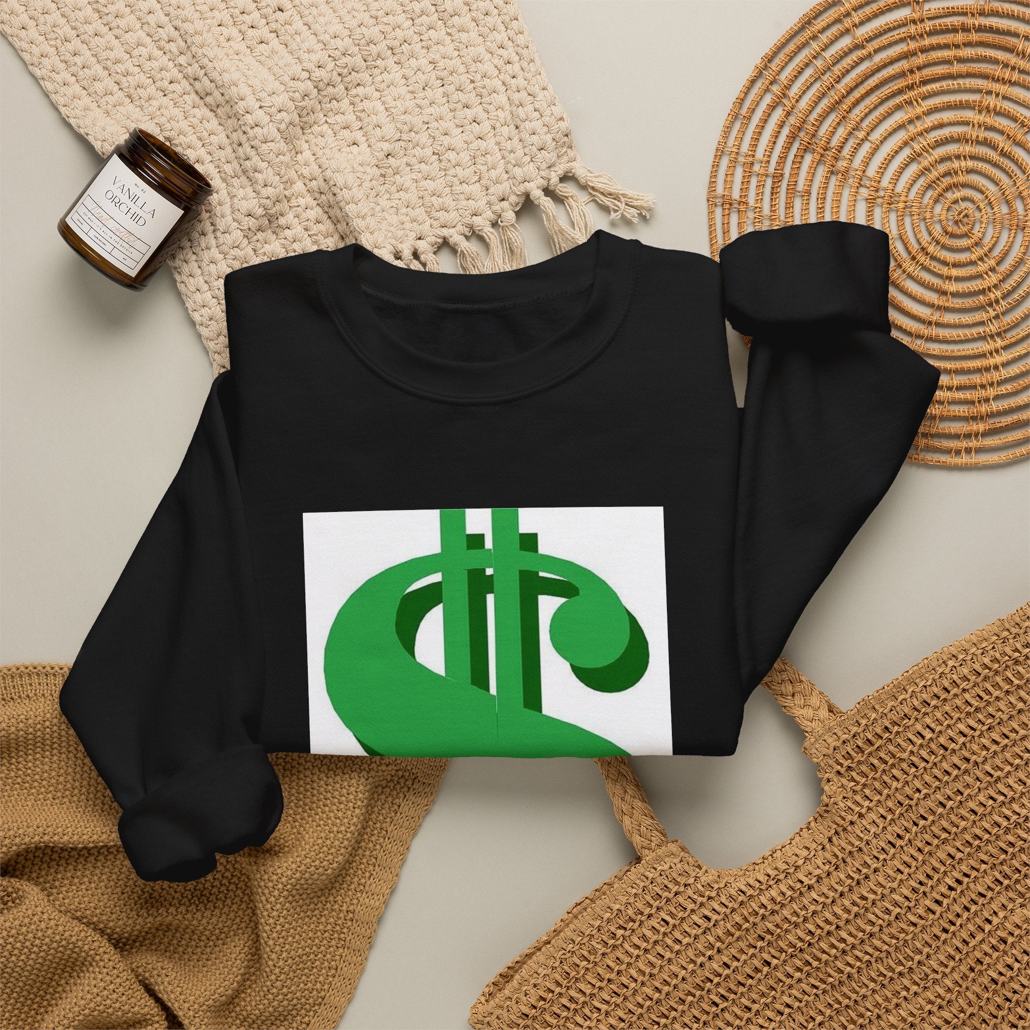 Dollar Sign Crewneck Sweatshirt — Bold Green  Symbol Graphic