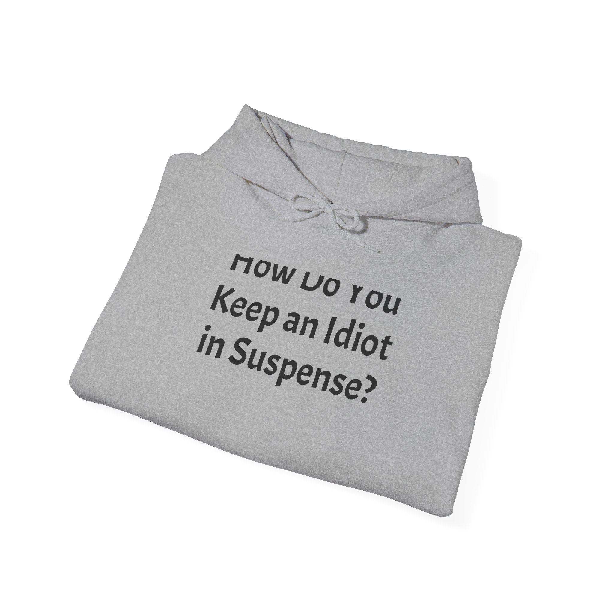 Hoodie — Funny 'How Do You Keep an Idiot in Suspense?' Text Pullover