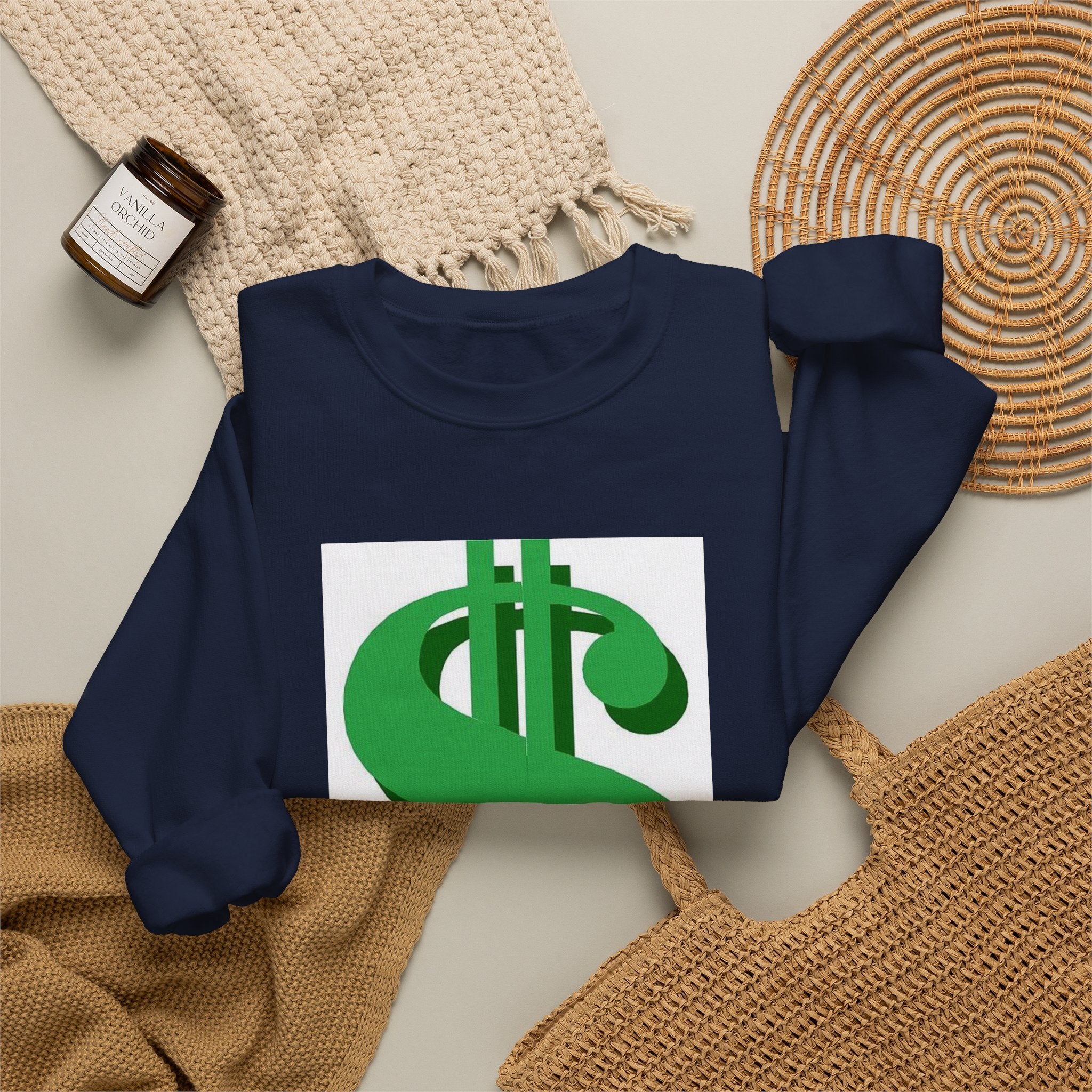 Dollar Sign Crewneck Sweatshirt — Bold Green  Symbol Graphic