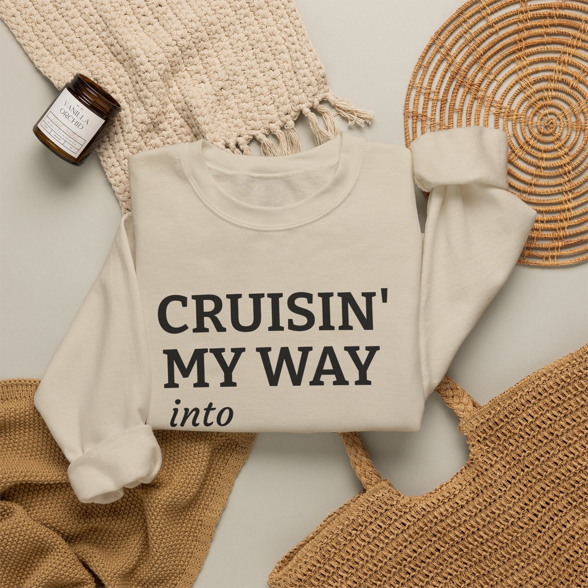Cruisin' My Way into 60 Sweatshirt — Funny 60th Birthday Crewneck ('But I Look 21!')