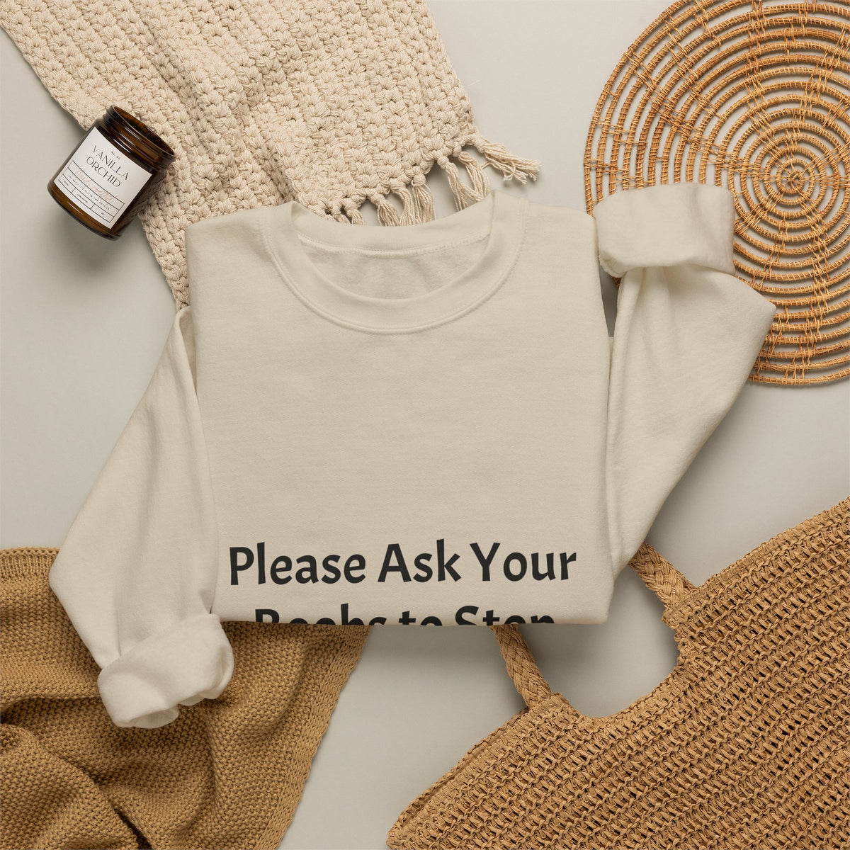 Funny Slogan Sweatshirt - "Please Ask Your Boobs to Stop Staring at My Eyes!" Crewneck