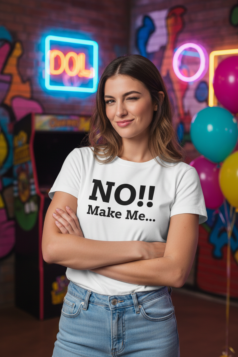 T-Shirt — "NO!!! Make Me..." Funny Sarcastic Statement Tee