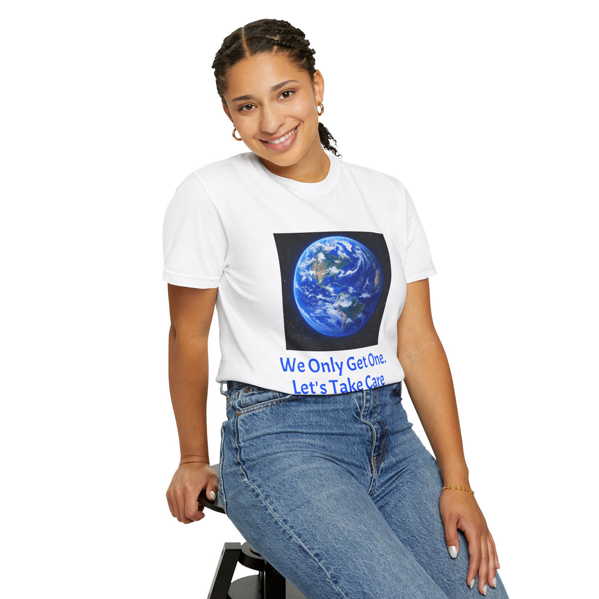 Earth Print T-Shirt — "We Only Get One!" Environmental Awareness Tee