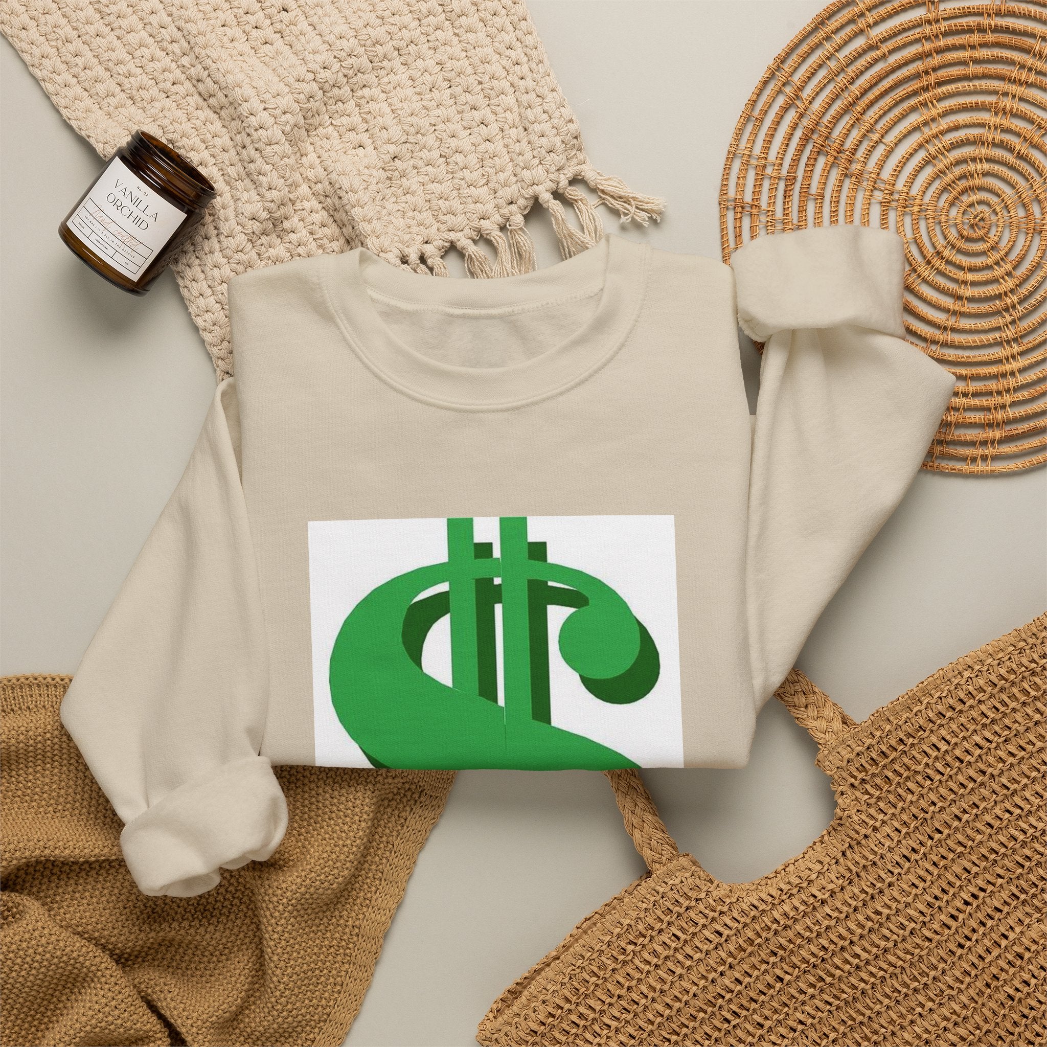Dollar Sign Crewneck Sweatshirt — Bold Green  Symbol Graphic