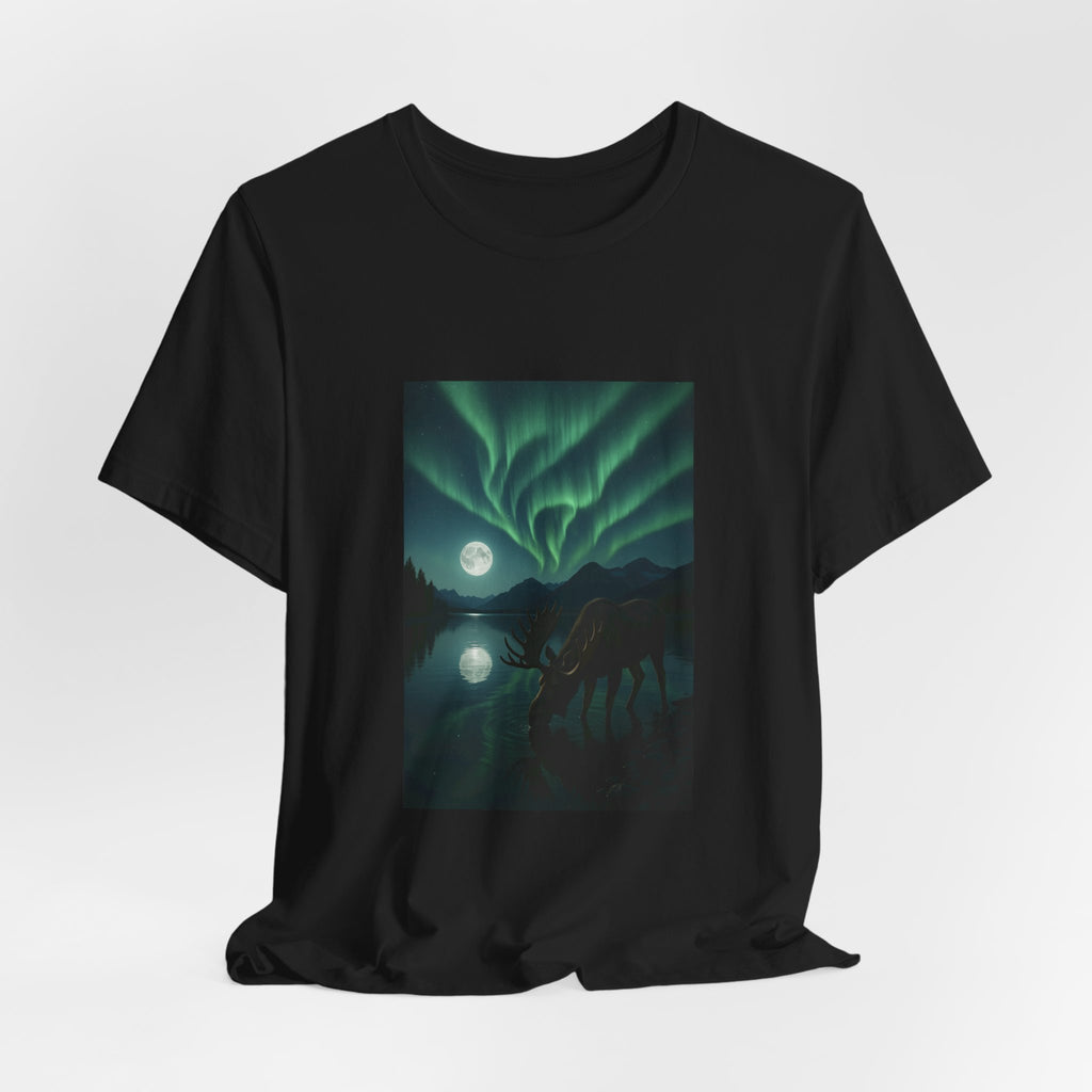 Northern Lights Moose T‑Shirt — Aurora Borealis Wilderness Tee