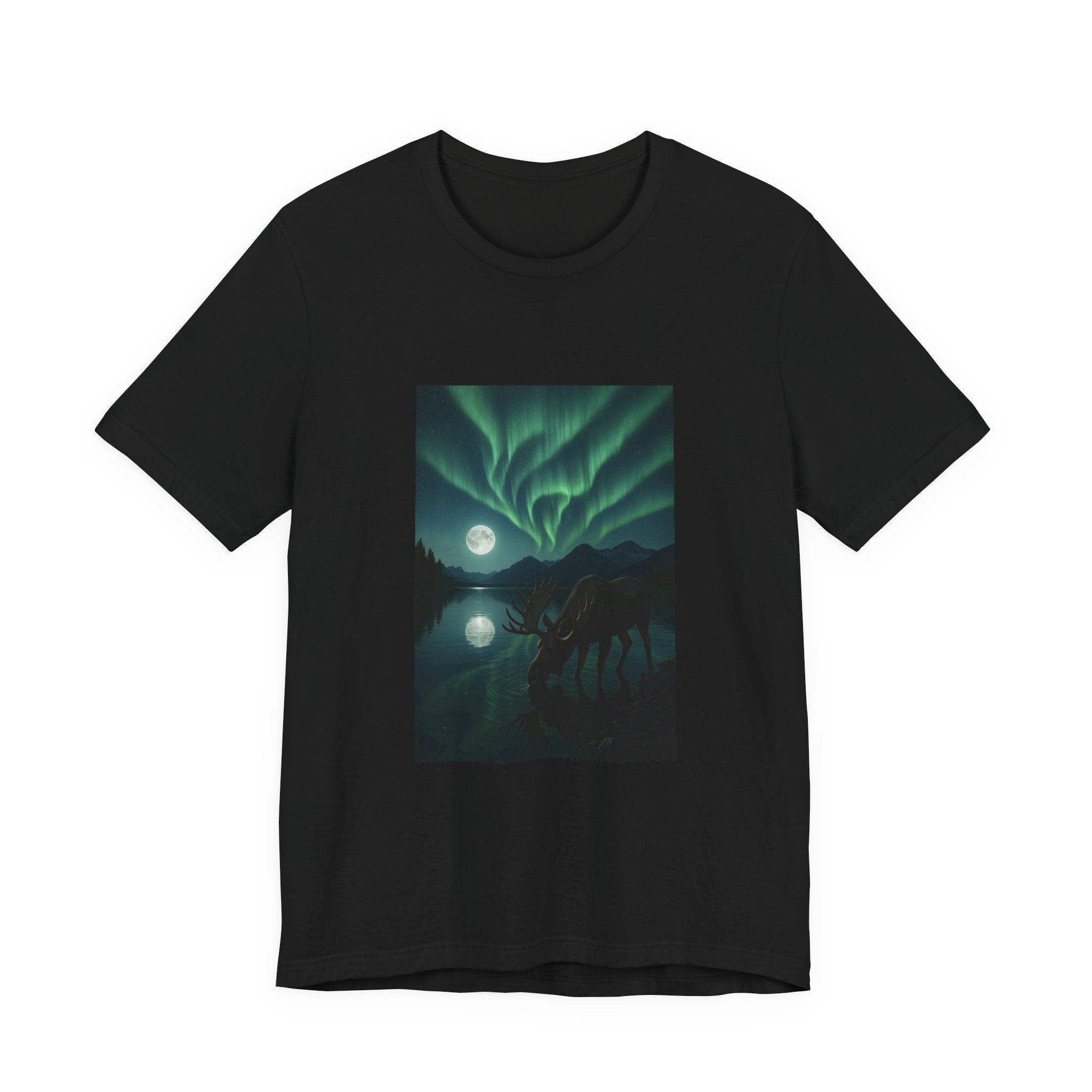 Northern Lights Moose T‑Shirt — Aurora Borealis Wilderness Tee