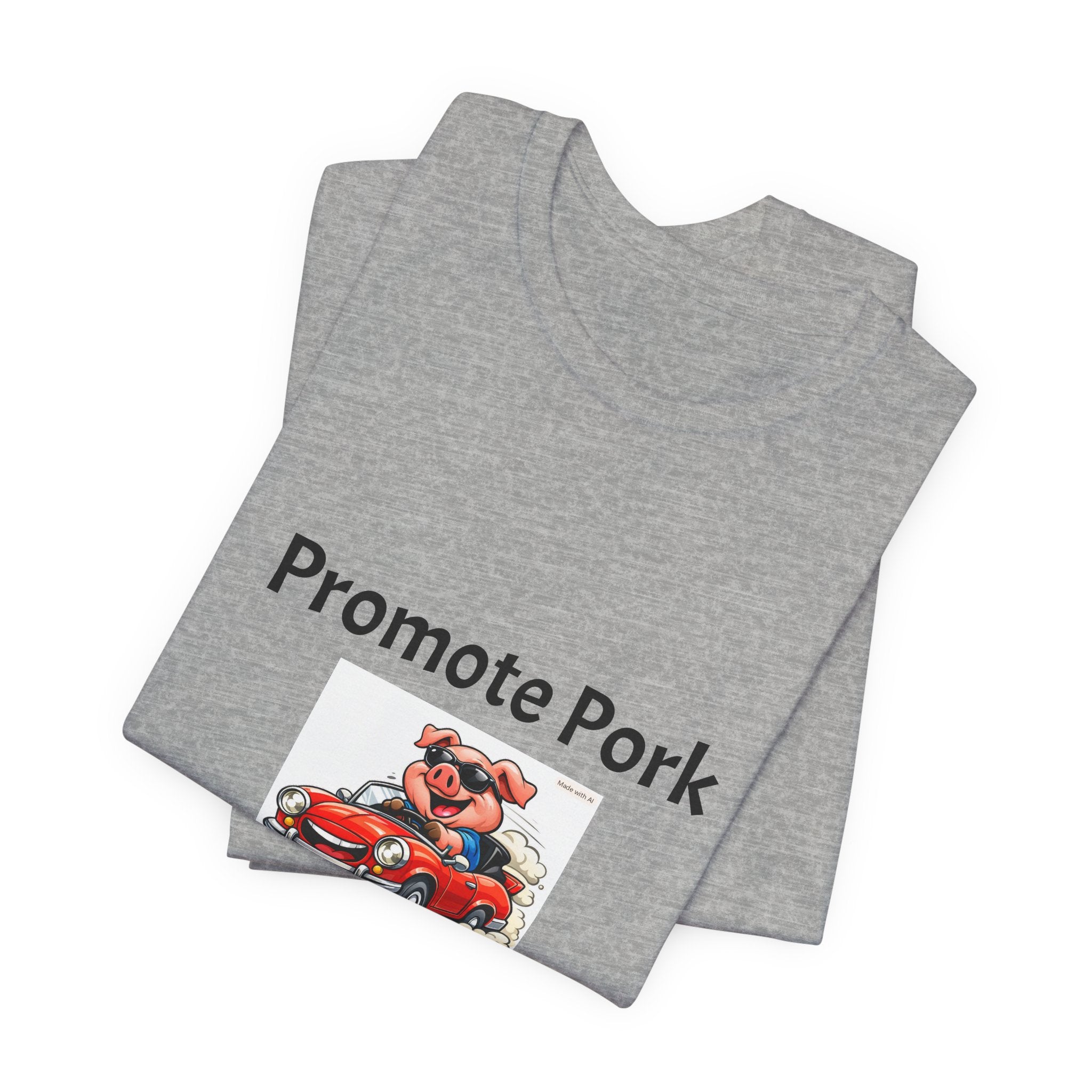 T-Shirt — "Promote Pork Run Over a Chicken!" Vintage Cartoon Pig Graphic Tee