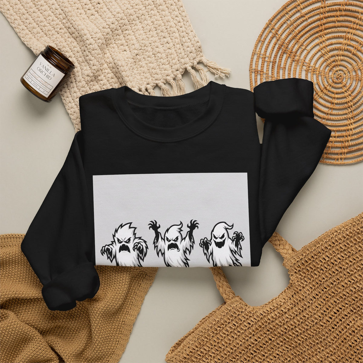 Ghost Trio Crewneck Sweatshirt — "You Better Run!" Halloween Graphic