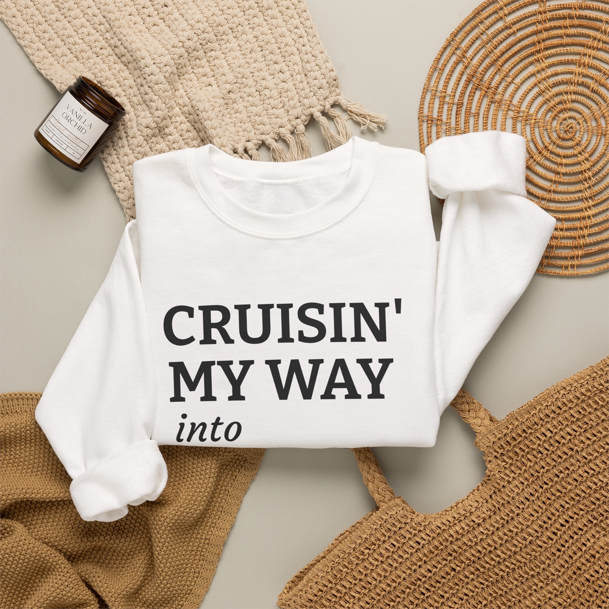 Cruisin' My Way into 60 Sweatshirt — Funny 60th Birthday Crewneck ('But I Look 21!')