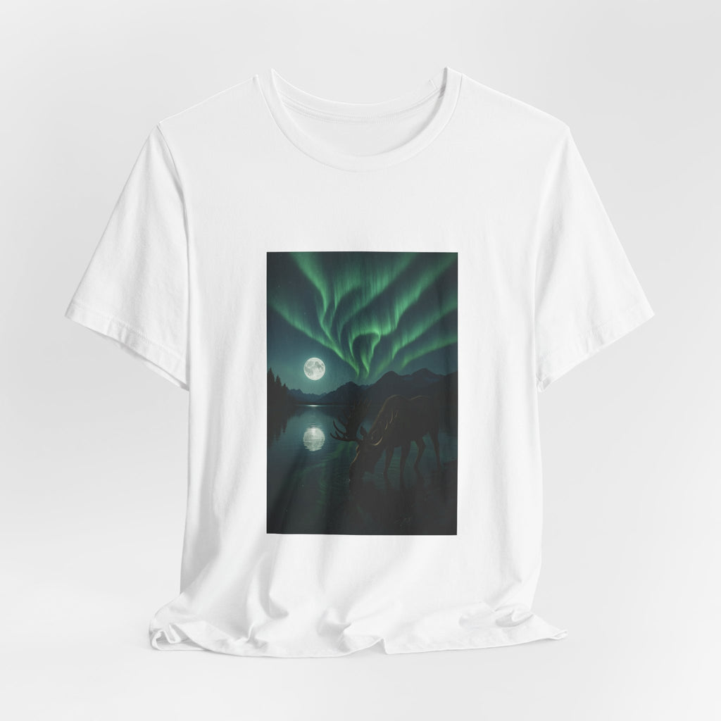 Northern Lights Moose T‑Shirt — Aurora Borealis Wilderness Tee