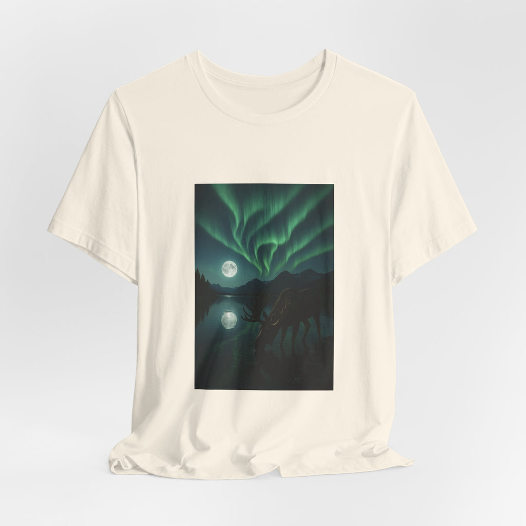 Northern Lights Moose T‑Shirt — Aurora Borealis Wilderness Tee