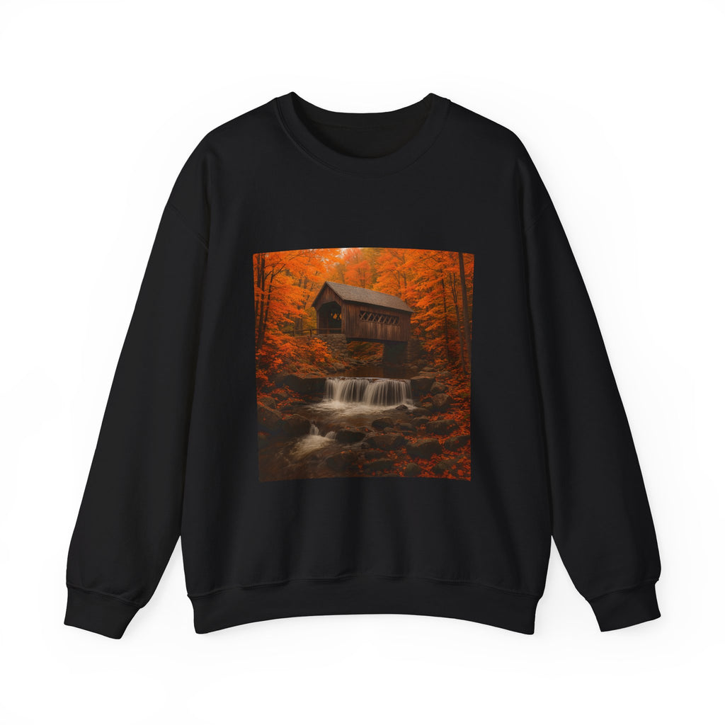 Autumn Covered Bridge Sweatshirt — Rustic Fall Cabin Scenery Crewneck