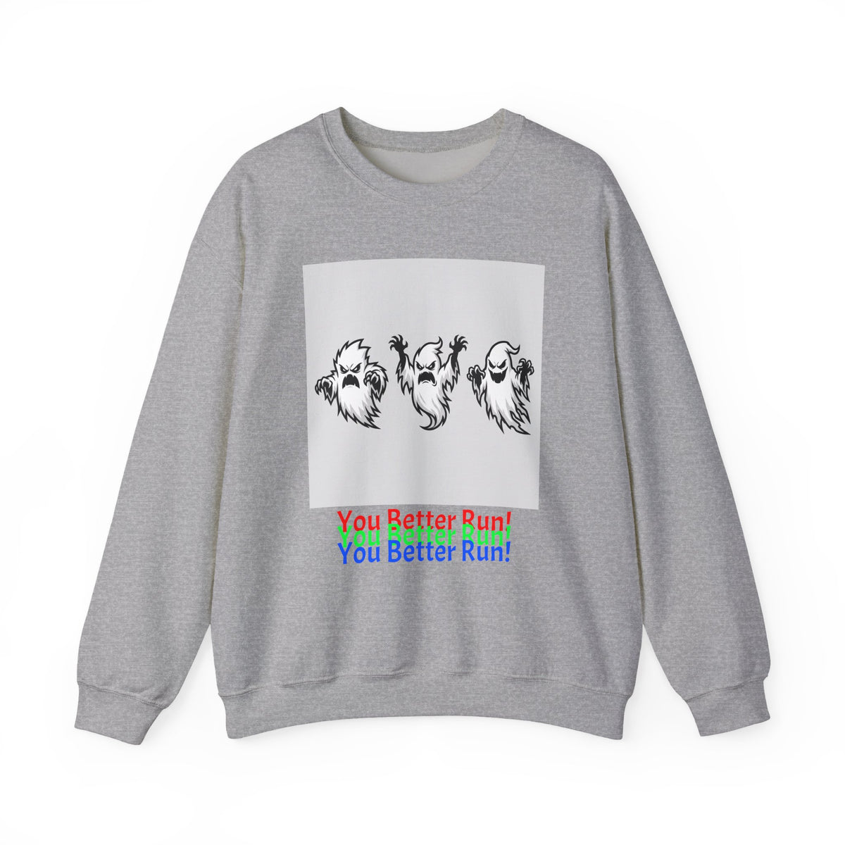 Ghost Trio Crewneck Sweatshirt — "You Better Run!" Halloween Graphic